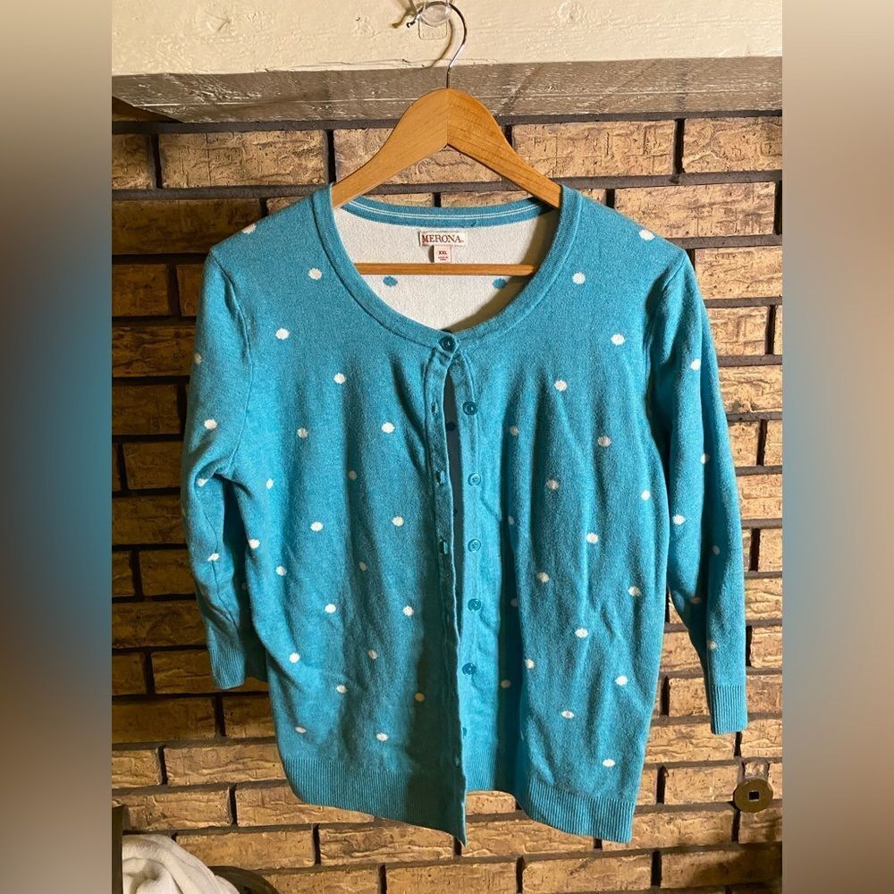 Merona blue cardigan with white dots